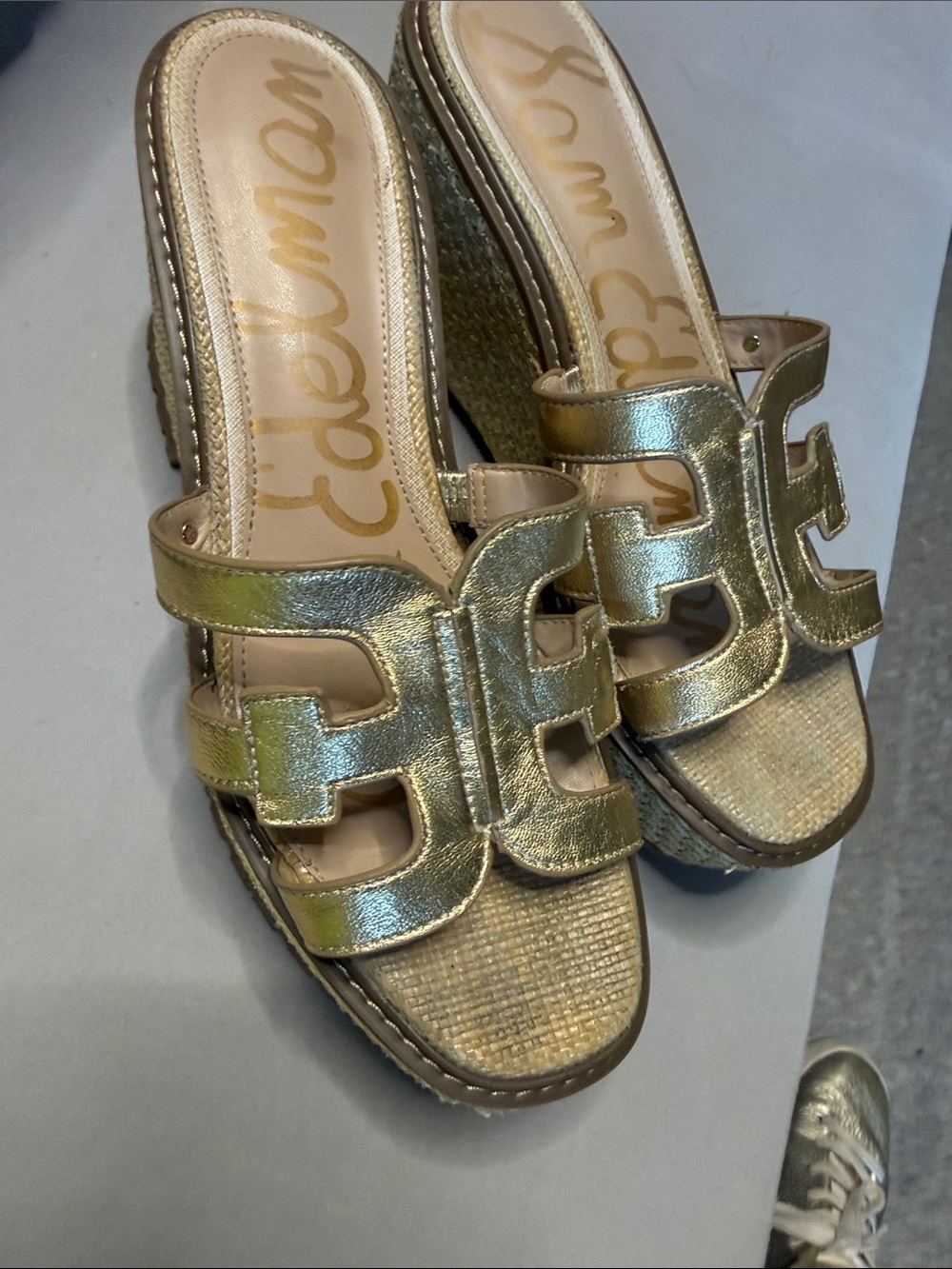 Sam Edelman Metallic Gold Wedge Slide Sandals